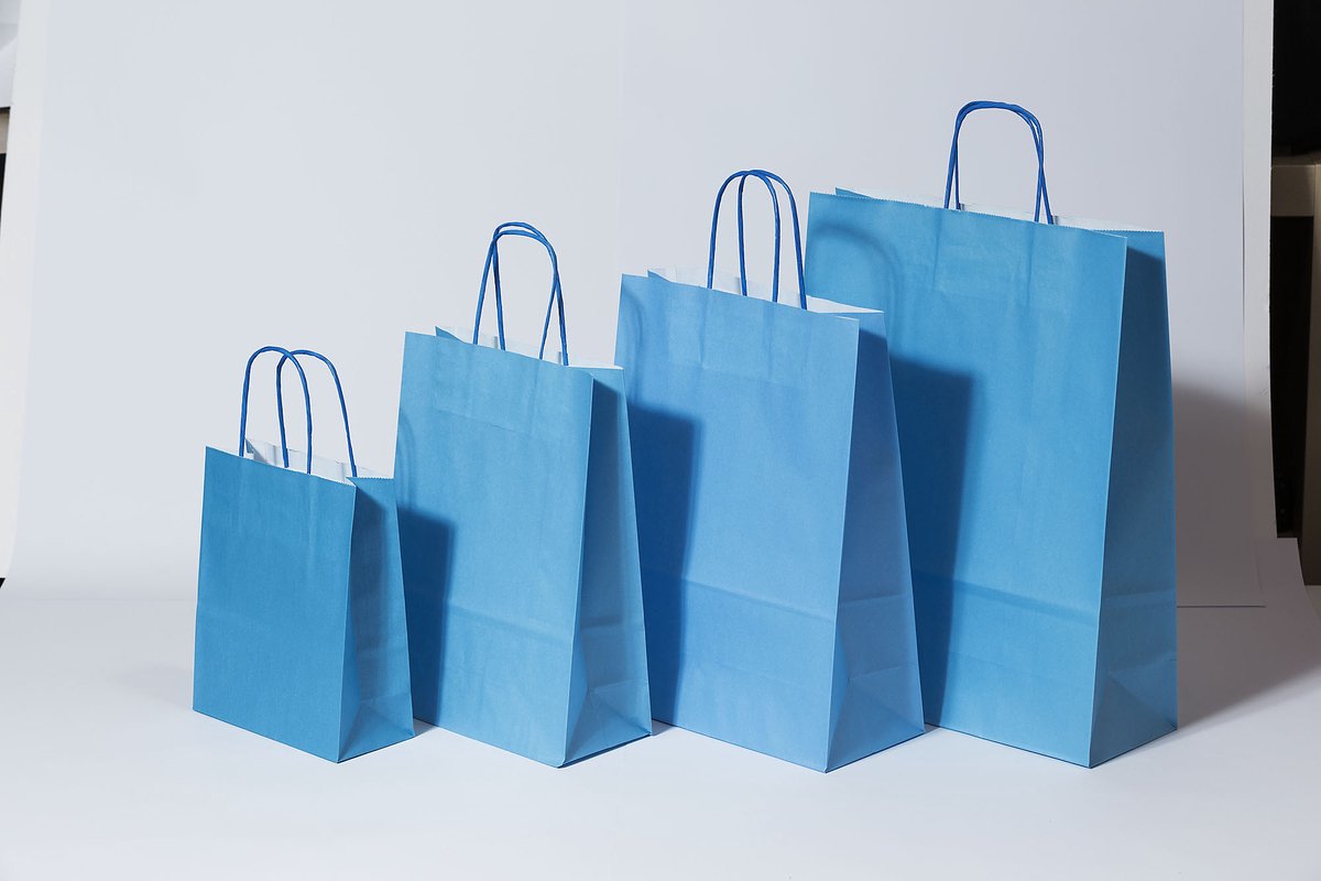 Draagtassen Papier Blauw 32+12x41cm Kraft Papier 100 grams (50 stuks)