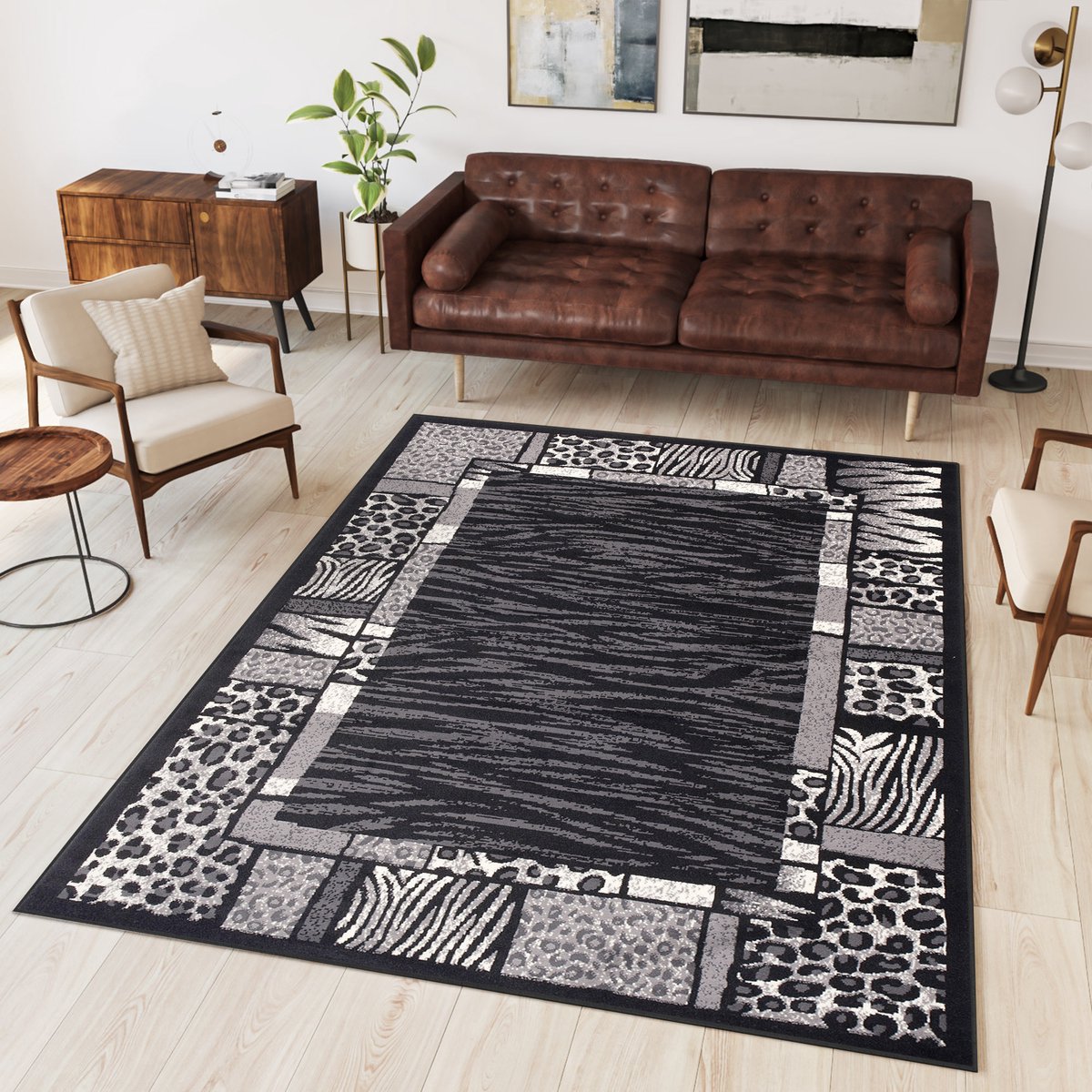 Tapiso Dream Vloerkleed Grijs Zwart Modern Dierenprint Woonkamer Tapijt Maat- 180x250