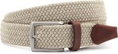 Nette beige elastische riem afgewerkt met leer 3.5 cm breed - Beige - Elastisch - Echt Katoen / Leer - Taille: 110cm - Totale lengte riem: 125cm