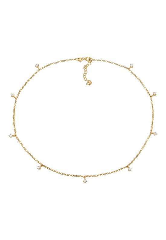 Gouden ketting met 8 losse zirkonia kristallen, verspreid over de ketting.