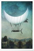 JUNIQE - Poster The Moon Ship -20x30 /Blauw & Grijs