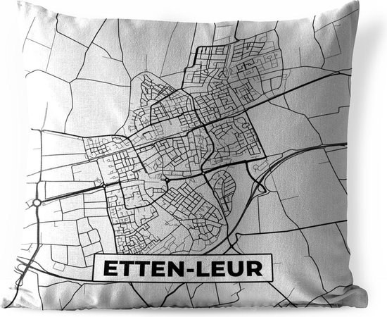 Buitenkussen Weerbestendig - Stadskaart - Etten-Leur - Grijs - Wit - 50x50 cm - Plattegrond