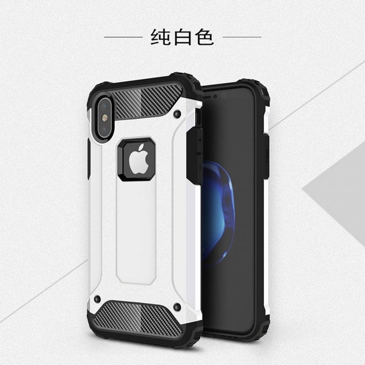 Ntech hoesje Geschikt voor iPhone X / Xs Dual layer Rugged Armor hoesje - Zilver
