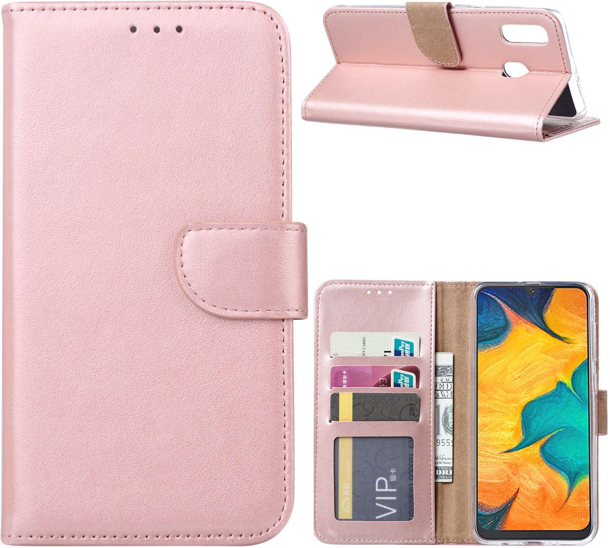 Ntech Portemonnee hoesje met Pasjesruimte Geschikt Voor Samsung Galaxy A30 - Rose Goud