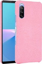 Sony Xperia 10 III Hoesje - Mobigear - Croco Serie - Hard Kunststof Backcover - Roze - Hoesje Geschikt Voor Sony Xperia 10 III