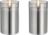 3x stuks luxe led kaarsen in grijs glas D7,5 x H12,5 cm - met timer - Woondecoratie - Elektrische kaarsen