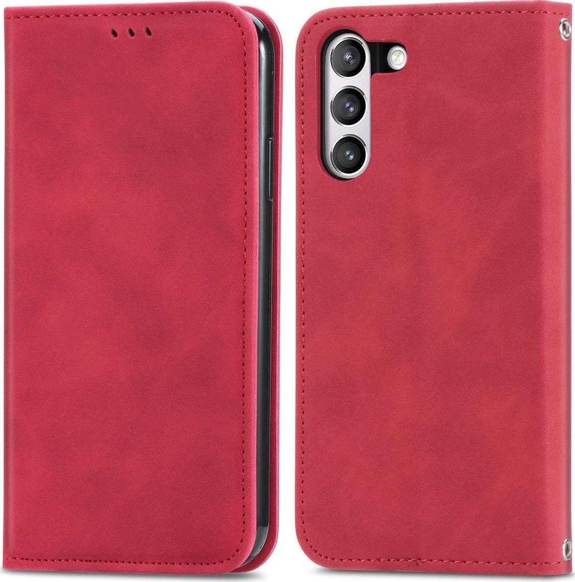 Mobigear Telefoonhoesje geschikt voor Samsung Galaxy S21 FE Hoesje | Mobigear Retro Slim Bookcase Portemonnee | Pasjeshouder voor 2 Pasjes | Telefoonhoesje voor Pinpas / OV Kaart / Rijbewijs - Rood