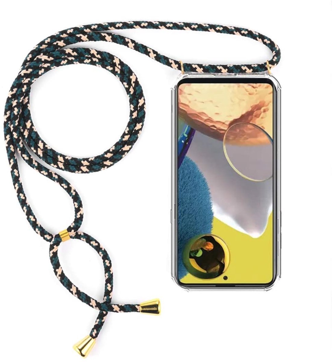 BixB Samsung A51 Hoesje Transparant Backcover - met koord – Luipaard Groen