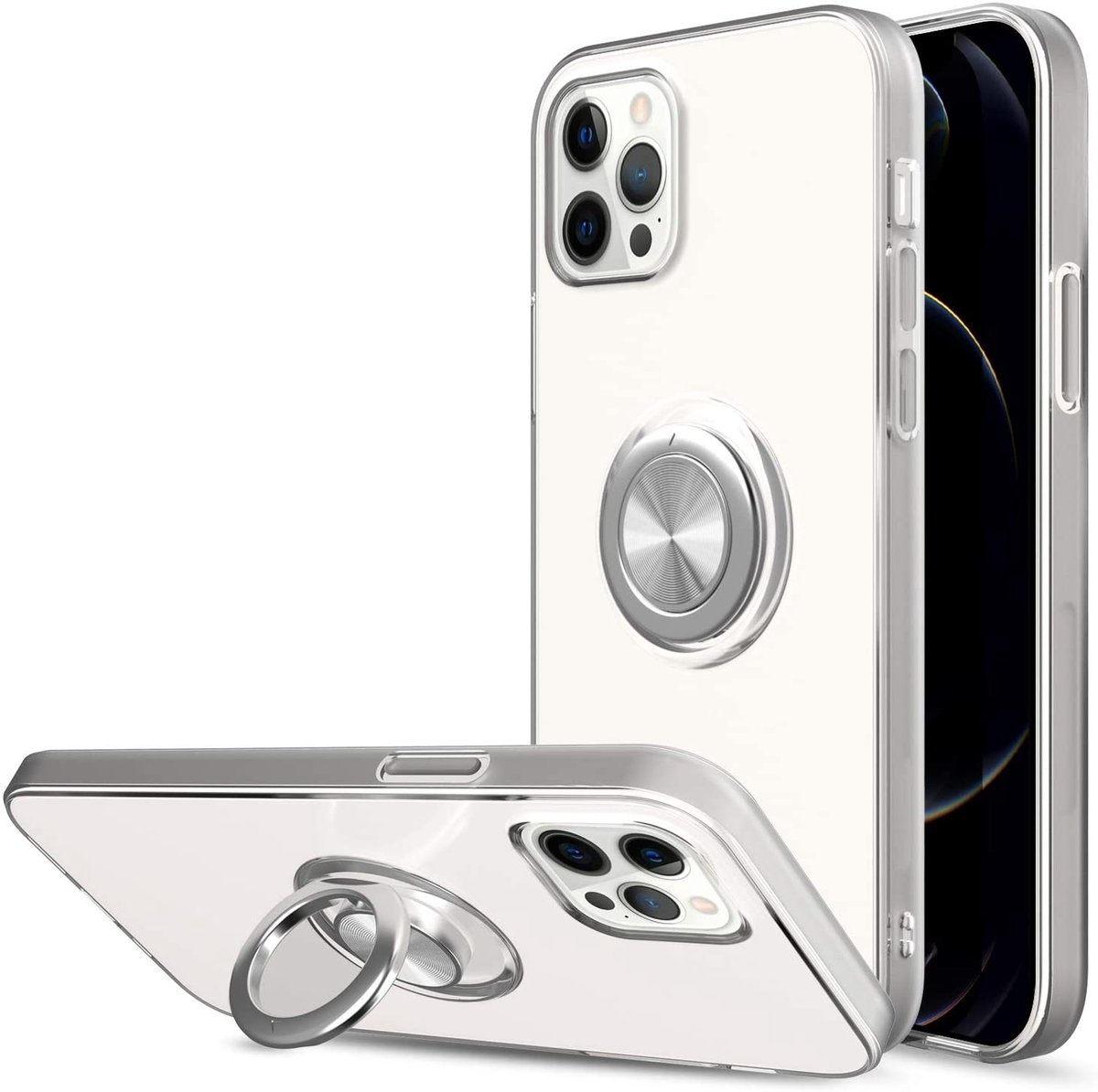 BixB iPhone 12 Pro Max Hoesje Luxe Backcover - Hoesje case - metaal Ring houder - Transparant