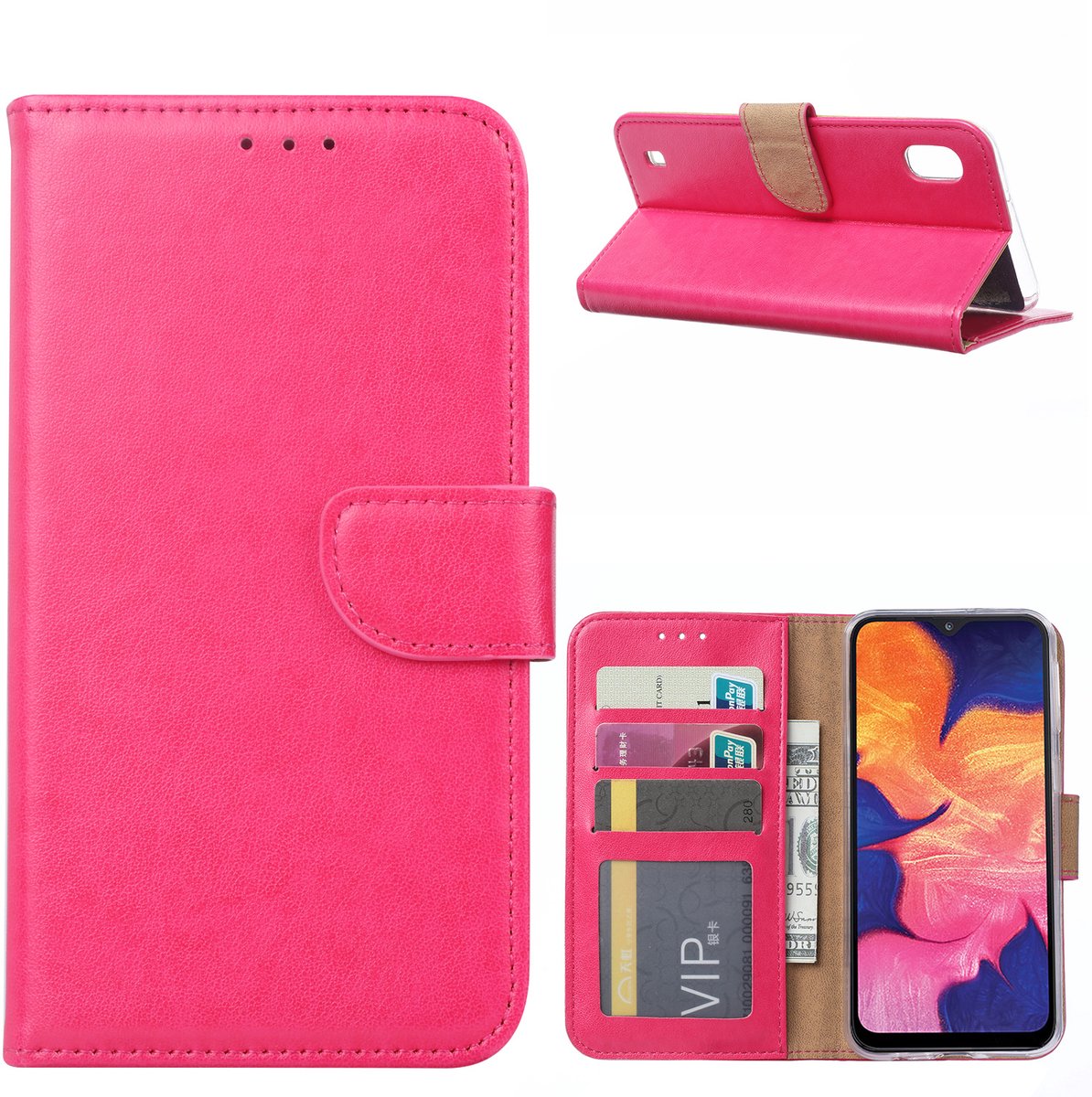 Samsung Galaxy A10s Telefoon Hoesje met pasjeshouder - Roze - van Bixb