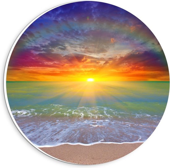 Forex Wandcirkel - Regenboog Boven de Zee - 20x20cm Foto op Wandcirkel (met ophangsysteem)