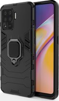 Mobigear Armor Ring Telefoonhoesje geschikt voor OPPO A94 Shockproof Hardcase Hoesje + Ringhouder - Zwart