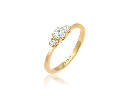 Elli - Ring - Dames Verlovingsring Sprankelend met Zirkonia Kristallen van verguld 925 Sterling Zilver - Dames