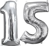 Helium ballonnen cijfers 15 zilver.