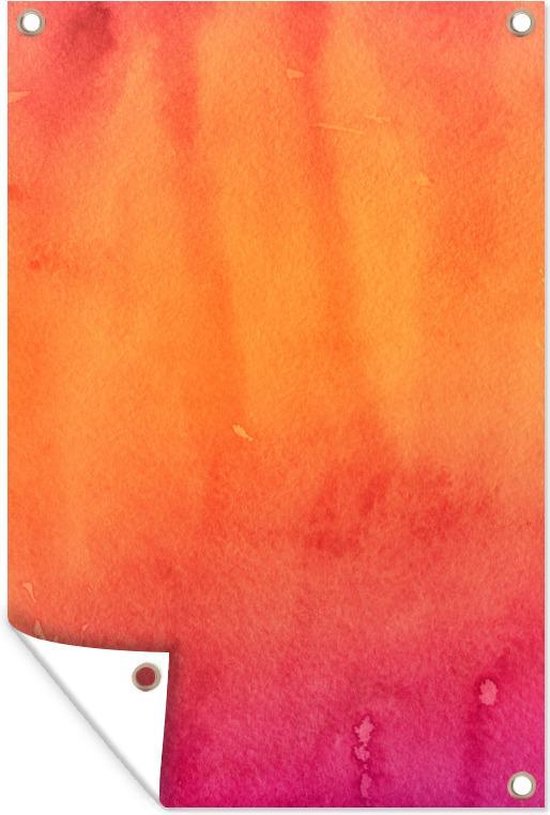 Muurdecoratie Waterverf - Oranje - Roze - Abstract - 120x180 cm - Tuinposter - Tuindoek - Buitenposter