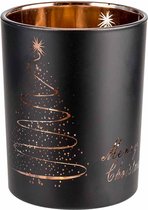 Copper Theelichthouder Glas - Waxinelichthouder - Merry Christmas Zwart - ø10cm