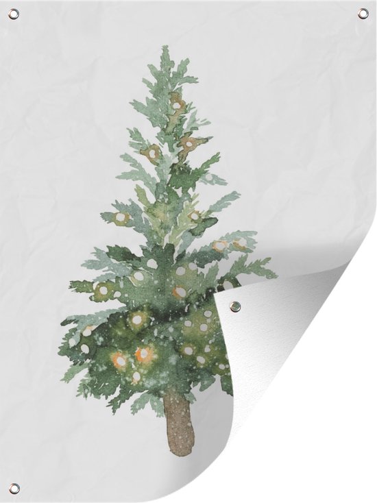 Tuinschilderij Kerstboom - Verlichting - Feest - 60x80 cm - Tuinposter - Tuindoek - Buitenposter