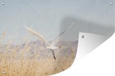 Tuinposter - Tuindoek - Tuinposters buiten - Grote zilverreiger vliegt weg - 120x80 cm - Tuin