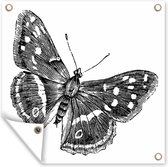 Muurdecoratie buiten Een zwart-wit illustratie van een vlinder - 160x120 cm - Tuindoek - Buitenposter