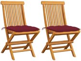 Medina Tuinstoelen 2 st met wijnrode kussens massief teakhout