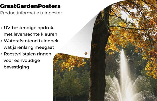 Silhouette d'un vélo devant une fontaine dans le Vondelpark à Amsterdam affiche de jardin 80x120 cm - Toile de jardin / Toile d'extérieur / Peintures d'extérieur (décoration de jardin)