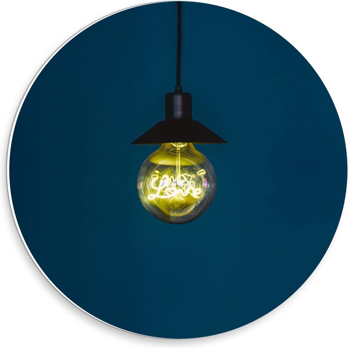 Forex Wandcirkel - Gloeilamp met Blauwe Achtergrond - 30x30cm Foto op Wandcirkel (met opha