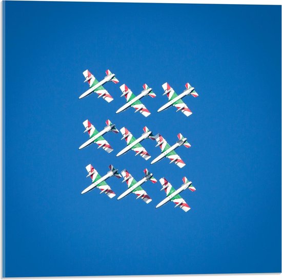 Acrylglas - Gekleurde Vliegtuigen - 50x50cm Foto op Acrylglas (Met Ophangsysteem)
