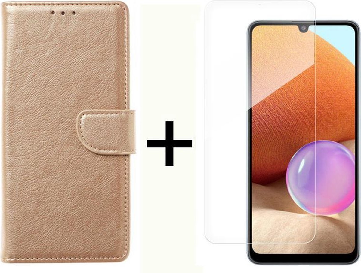 BixB Samsung A32 4G hoesje - Samsung Galaxy A32 4G screenprotector - BookCase Wallet - Goud