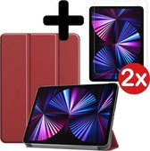 iPad Pro 2021 Hoes (11 inch) Book Case Hoesje Met 2x Screenprotector Glas - Donker Rood