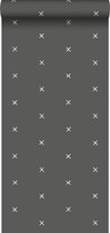ESTAhome behang grafisch motief vergrijsd zwart - 139070 - 0.53 x 10.05 m