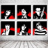 Pop Art Rolling Stones x6 Canvas x6 - 90 x 90 cm - Canvasprint - Op dennenhouten kader - Geprint Schilderij - Popart Wanddecoratie