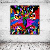 Wall Art Colorful Owl Canvas - 100 x 100 cm - Canvasprint - Op dennenhouten kader - Geprint Schilderij - Popart Wanddecoratie