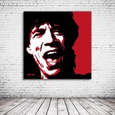 Mick Jagger Pop Art Acrylglas - 80 x 80 cm op Acrylaat glas + Inox Spacers / RVS afstandhouders - Popart Wanddecoratie