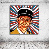 Pop Art Louis De Funes Canvas - 100 x 100 cm - Canvasprint - Op dennenhouten kader - Geprint Schilderij - Popart Wanddecoratie