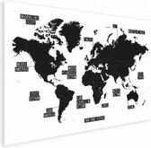 Wereldkaart Zwart Gebiednamen - Poster 120x80
