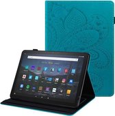 Voor Amazon Fire HD 10/10 Plus (2021) Peacock Tail Embossing Pattern Horizontal Flip Leather Case met houder & antislipstrip & kaartsleuven (blauw)