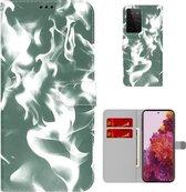 Voor Samsung Galaxy S21 Ultra 5G Cloud Fog Patroon Horizontale Flip Lederen Case met Houder & Kaartsleuf & Portemonnee (Donkergroen)