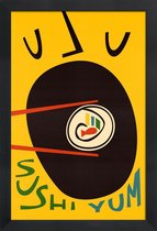 JUNIQE - Poster in houten lijst Yum Sushi -40x60 /Geel & Zwart