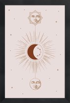 JUNIQE - Poster met houten lijst Moon and Sun -13x18 /Ivoor