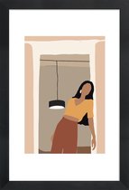 JUNIQE - Poster met houten lijst Leaning -13x18 /Geel & Ivoor