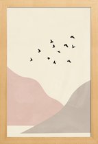 JUNIQE - Poster in houten lijst Flock Of Birds I -40x60 /Ivoor & Roze