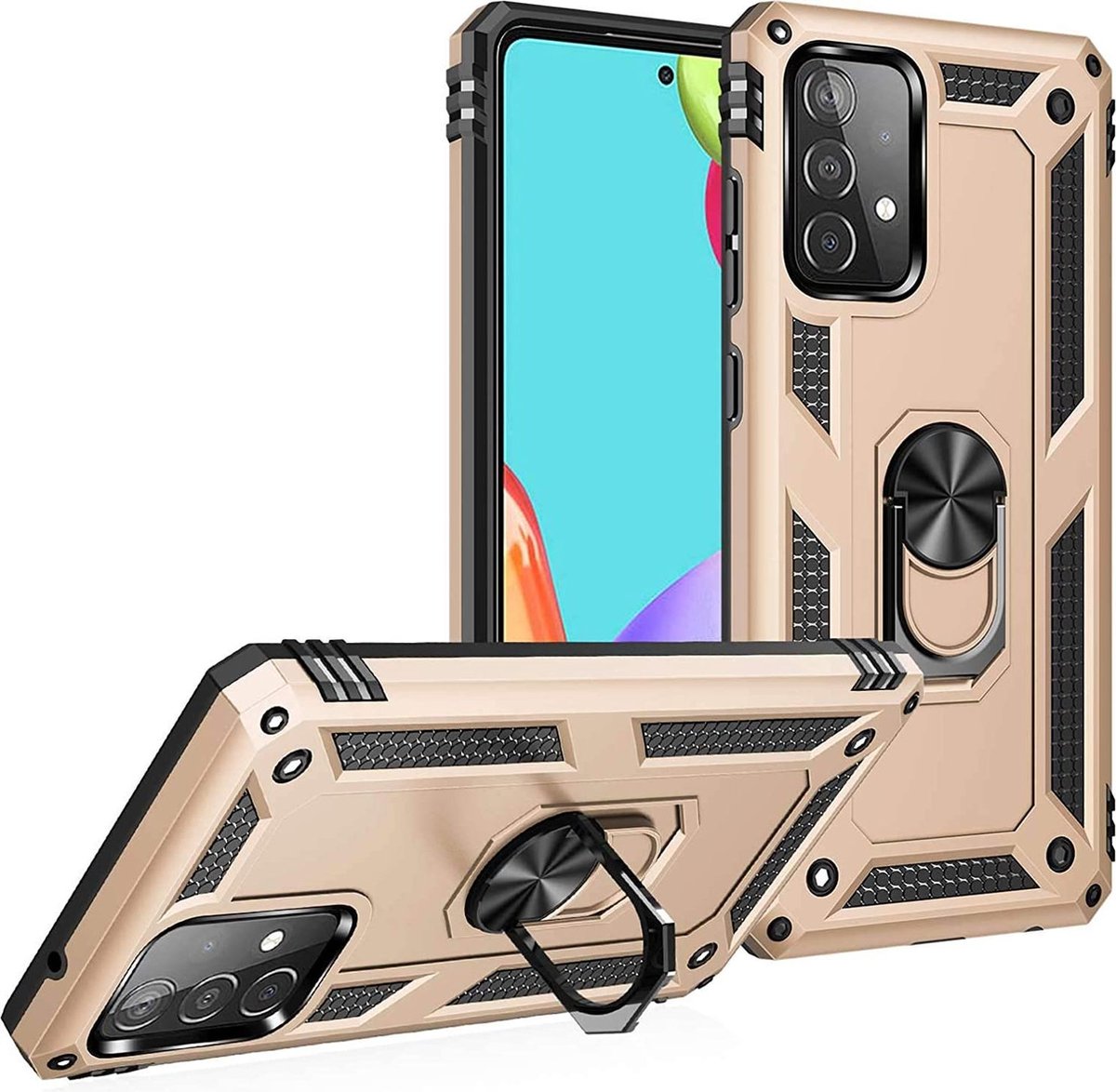 Anti-Shock Hybrid Ring Armor Hoesje Geschikt voor: Samsung Galaxy A52 (4G & 5G) - goud