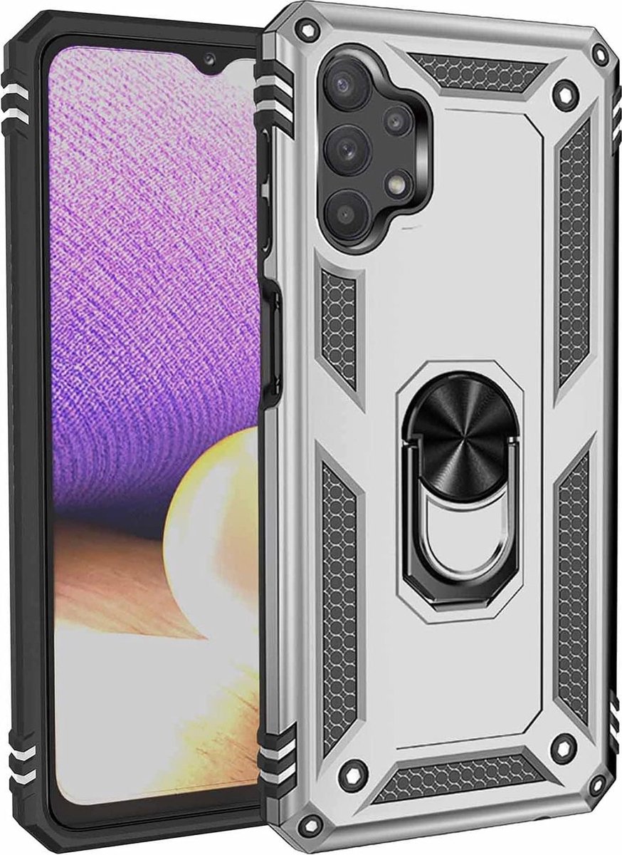 Anti-Shock Hybrid Ring Armor Hoesje Geschikt voor: Samsung Galaxy A32 5G - zilver
