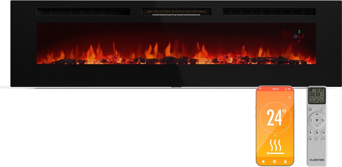 Klarstein Elektrische Haard Galeras Smart - 1800 W verwarmingsvermogen, realistische LED-vlammen, bediening via app en afstandsbediening, instelbare kleuren en helderheid, oververhittingsbeveiliging, wandgemonteerde elektrische haard