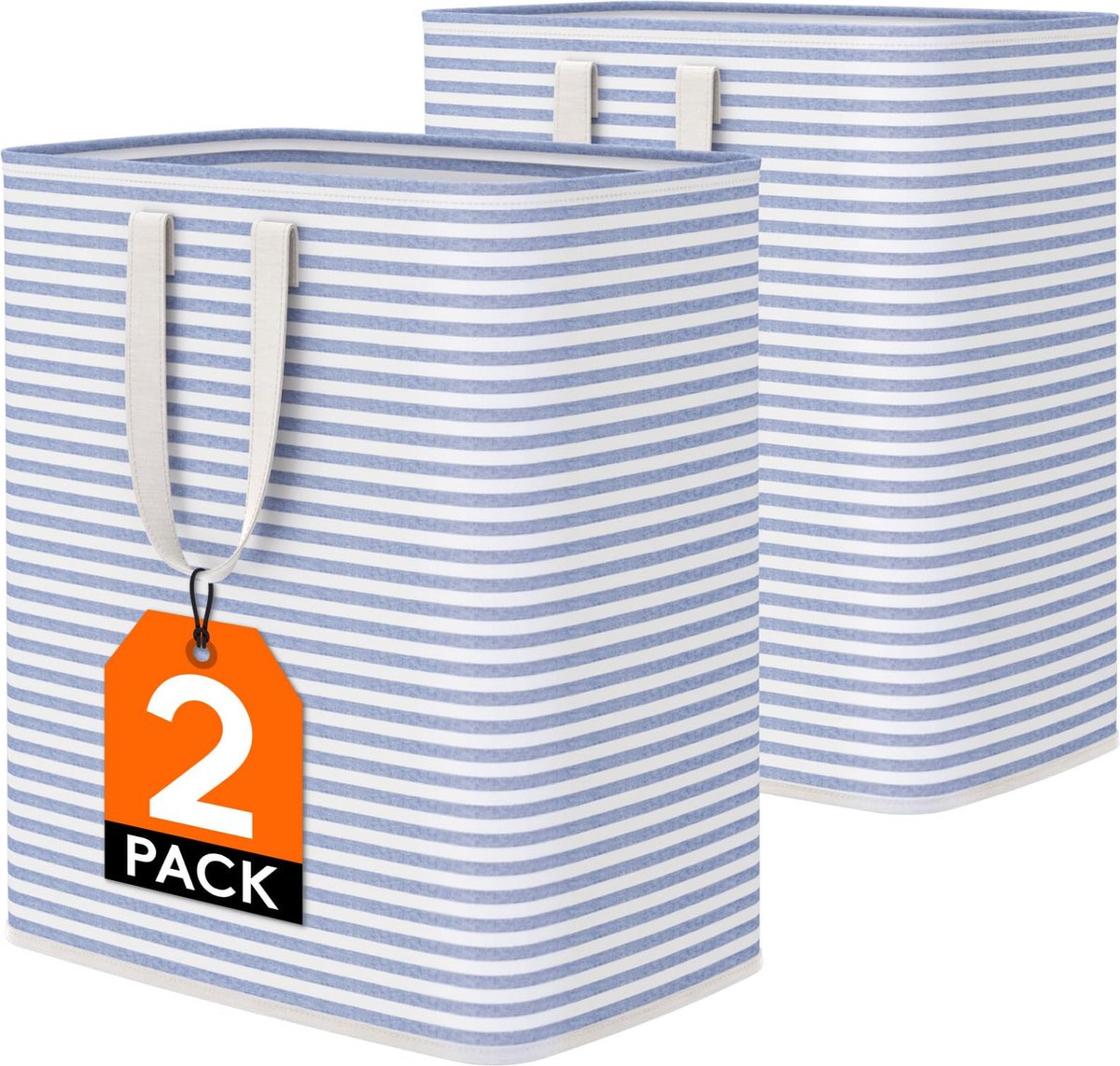 Goedkoopste Goodivery ® Opvouwbare Grote Wasmand met Waterdichte Coating en Verlengde Handgrepen, 100 Liter Capaciteit, Blauw, Set van 2