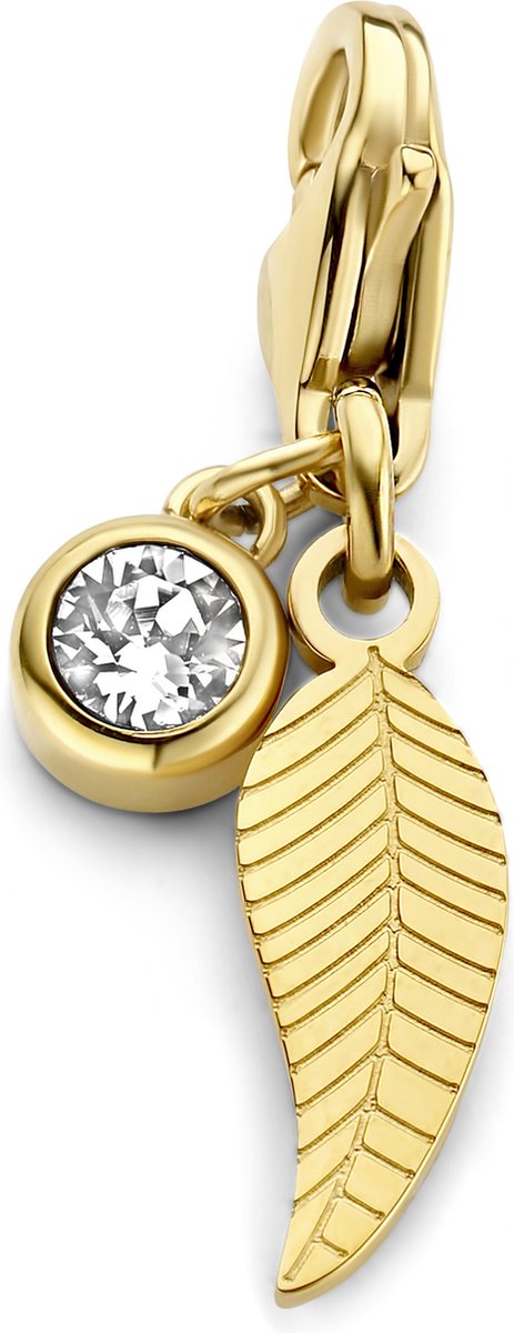 CO88 Collection 8CH-00027 Stalen Bedel - Veer - Kristal - 17 x 6 mm - Carabijnhaak - Goudkleurig
