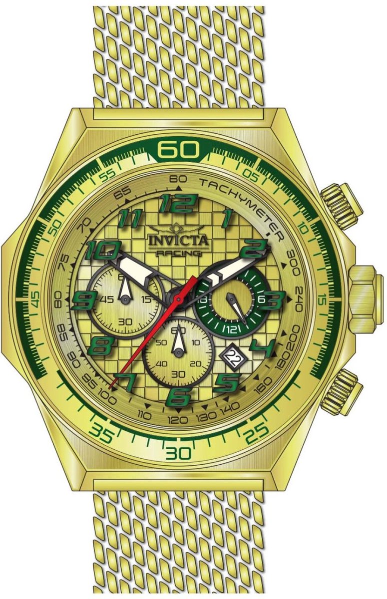 Invicta Racing 47902 Heren Horloge - Waterdicht - Analoog - Quartz Uurwerk - Roestvrij Staal met gouden Wijzerplaat - 50mm