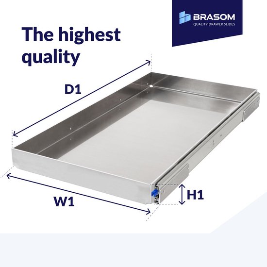 Tiroir en aluminium V19 + guides de verrouillage + fixation au sol basse ; P 1100 x L 790 x H 100 mm
