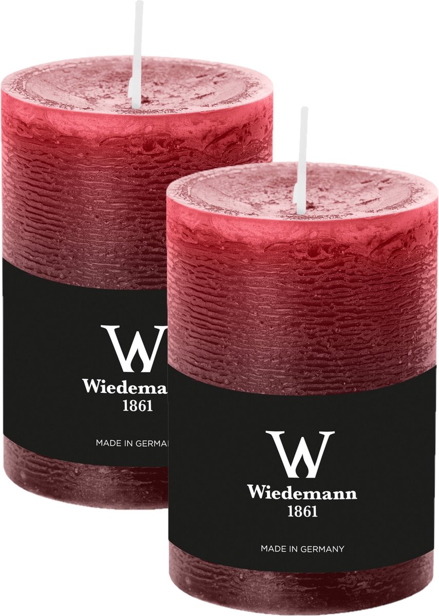 Wiedemann Cilinderkaars/stompkaars - 2x - rustieke kaars - bordeauxrood - 7 x 10 cm - 43 branduren Bordeaux rood
