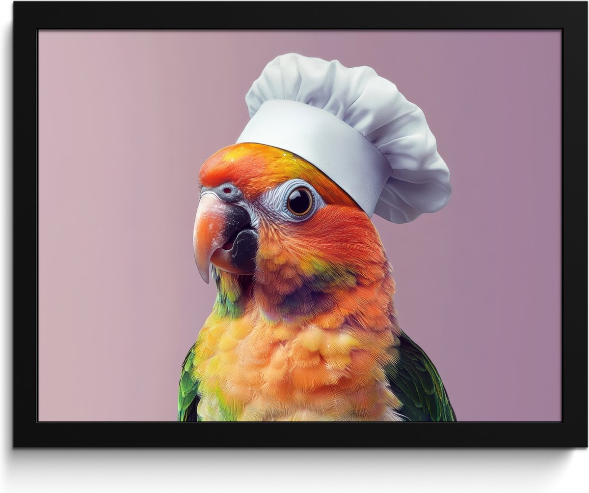 FrameYourWall Fotolijst inclusief poster - Posterlijst 40x30 cm - Posters - Papegaai - Koksmuts - Nieuwsgierig - Vogel - Foto in lijst - Keuken decoratie muur - Wanddecoratie accessoires - Muurdecoratie - Schilderijen Koksmuts - Parkiet